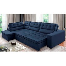 Sofá de Canto Retrátil e Reclinável com Molas 3,00x2,00 Esq Virginia Suede Azul Adonai Estofados - 1