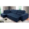 Sofá de Canto Retrátil e Reclinável com Molas 3,00x2,00 Esq Virginia Suede Azul Adonai Estofados - 1