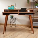 Ver imagem 1 de Mesa Escrivaninha Madeira 4 Nichos 1 Prateleira Luna Castanho Verniz Idimex