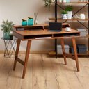 Ver imagem 2 de Mesa Escrivaninha Madeira 4 Nichos 1 Prateleira Luna Castanho Verniz Idimex