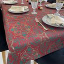 Ver imagem 3 de Toalha de Mesa Retangular em Jacquard Luxo Arabesco Natalino Vermelho - 2,20M x 1,40M