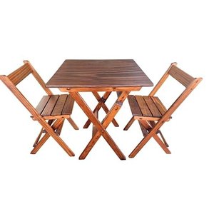 Conjunto Mesa Dobrável 60x60 Cm com 2 Cadeiras em Madeira Maciça - Imbuia