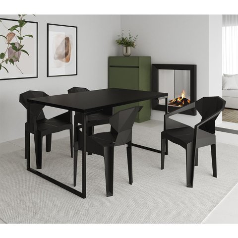 Mesa Jantar Manchester Preta com 4 Cadeiras Pretas Diamond para Sala de Jantar Cozinha - Preto