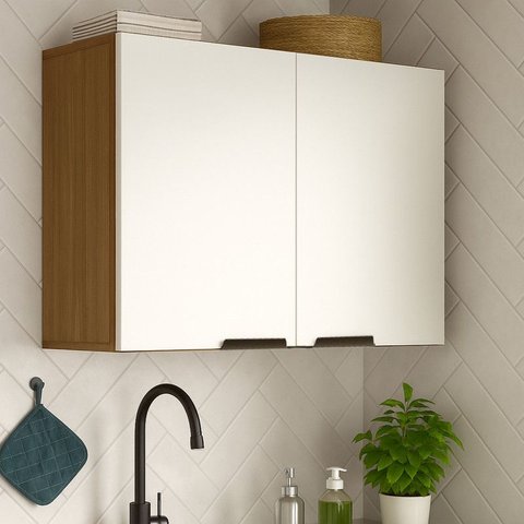Armário de Cozinha e Lavanderia com 2 Portas Duplo Aéreo Módulo Suspenso Nogal/branco Paris