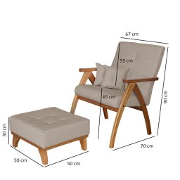 Kit 2 Poltrona Giovana com puff linho Bege Ideal Moveis - 3