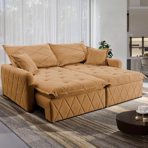 Sofá sem Caixa Retrátil 1,80m Softgel Sublime Boucle Caramelo Cama Inbox