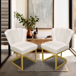 Kit 02 Cadeiras Flor Decorativa Bege - Base Ferro Dourado