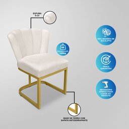 Kit 02 Cadeiras Flor Decorativa Bege - Base Ferro Dourado - 6