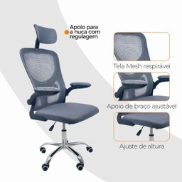 Cadeira de Escritório Diretor Oficial Vegas com Apoio - Cinza Preto + E-book - 8