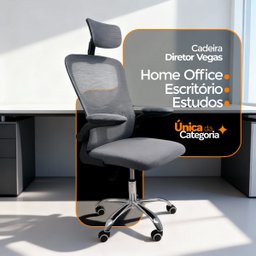 Cadeira de Escritório Diretor Oficial Vegas com Apoio - Cinza Preto + E-book - 3