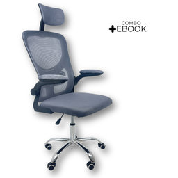 Cadeira de Escritório Diretor Oficial Vegas com Apoio - Cinza Preto + E-book - 2