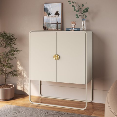 Balcão Buffet 90cm 2 Portas Orgânico Pé Metal Luna BP Offwhite