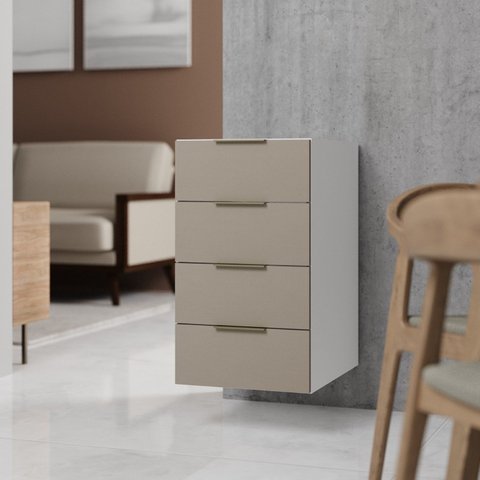 Balcão Suspenso 4 Gavetas 40cm sem Tampo sem Rodapé Ipanema CabeCasa MadeiraOriginals Branco/Fendi T