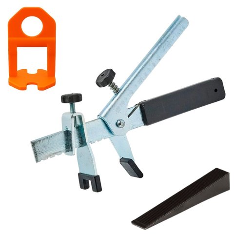 Alicate de Aço Cabo Emborrachado + Cunha Preta Pacote 50 Un + Nivelador Laranja 3mm 100 Un