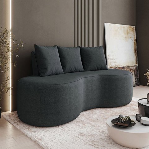 Sofá 2 Lugares Orgânico 160cm com Almofadas Benin Bouclê Preto B03 - D’Rossi