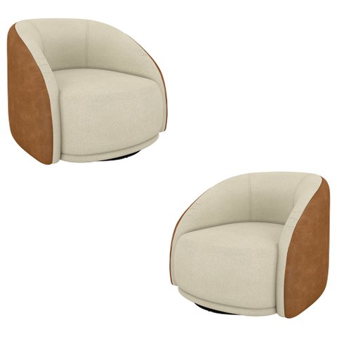 Kit 2 Poltronas Decorativas Jenny Base Giratória em Metal Preto Bouclê Off White/caramelo G45 - Gran
