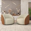 Ver imagem 2 de Kit 2 Poltronas Decorativas Jenny Base Giratória em Metal Preto Bouclê Off White/caramelo G45 - Gran