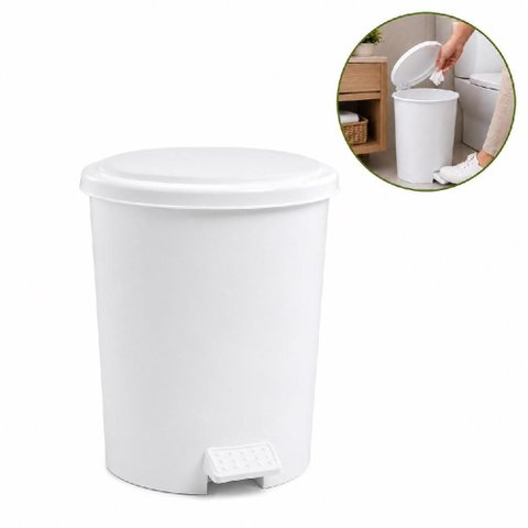 Lixeira com Pedal Branca Cesto de Lixo 7 Litros Banheiro Cozinha Escritorio Lavabo com Tampa Vintage