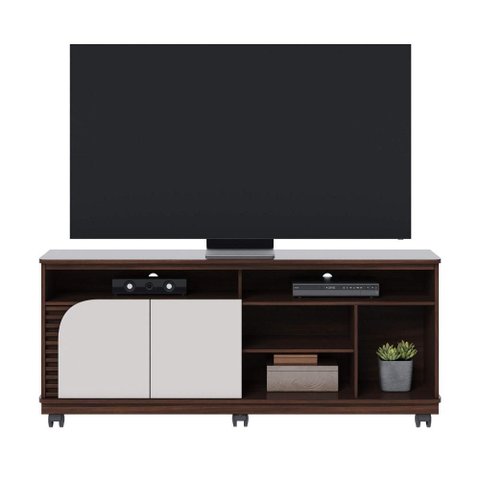 Rack Bancada 2 Portas com Rodízio Jurerê 1.5 - Nogueira Real/Off White Matte