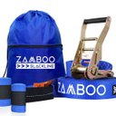 Ver imagem 1 de Slackline Zamboo Extremeline 30m Azul com Catraca Reforçada Protetores e Bolsa Coordenação Equilíbri