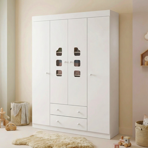 Guarda-Roupa Infantil 100% MDF 4 Portas e 2 Gavetas Lívia Branco