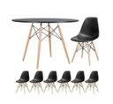 Ver imagem 2 de Conjunto de Mesa de Jantar Eames Eiffel Redonda 110cm Tampo de Madeira Preto com 6 Cadeiras Pretas