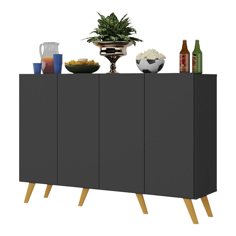 Aparador Buffet 4 Portas Retrô Alemanha Multimóveis BR3556 Preto/Natural - 3