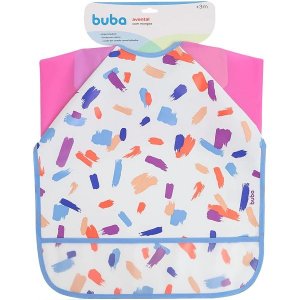 Babador Avental Manga Longa Infantil Bebe Impermeavel Pincelada Buba Rosa
