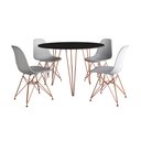 Ver imagem 2 de Mesa de Jantar Redonda 90cm Preta Clips 3 Pés com 4 Cadeiras Eames Eiffel Brancas Base Cobre