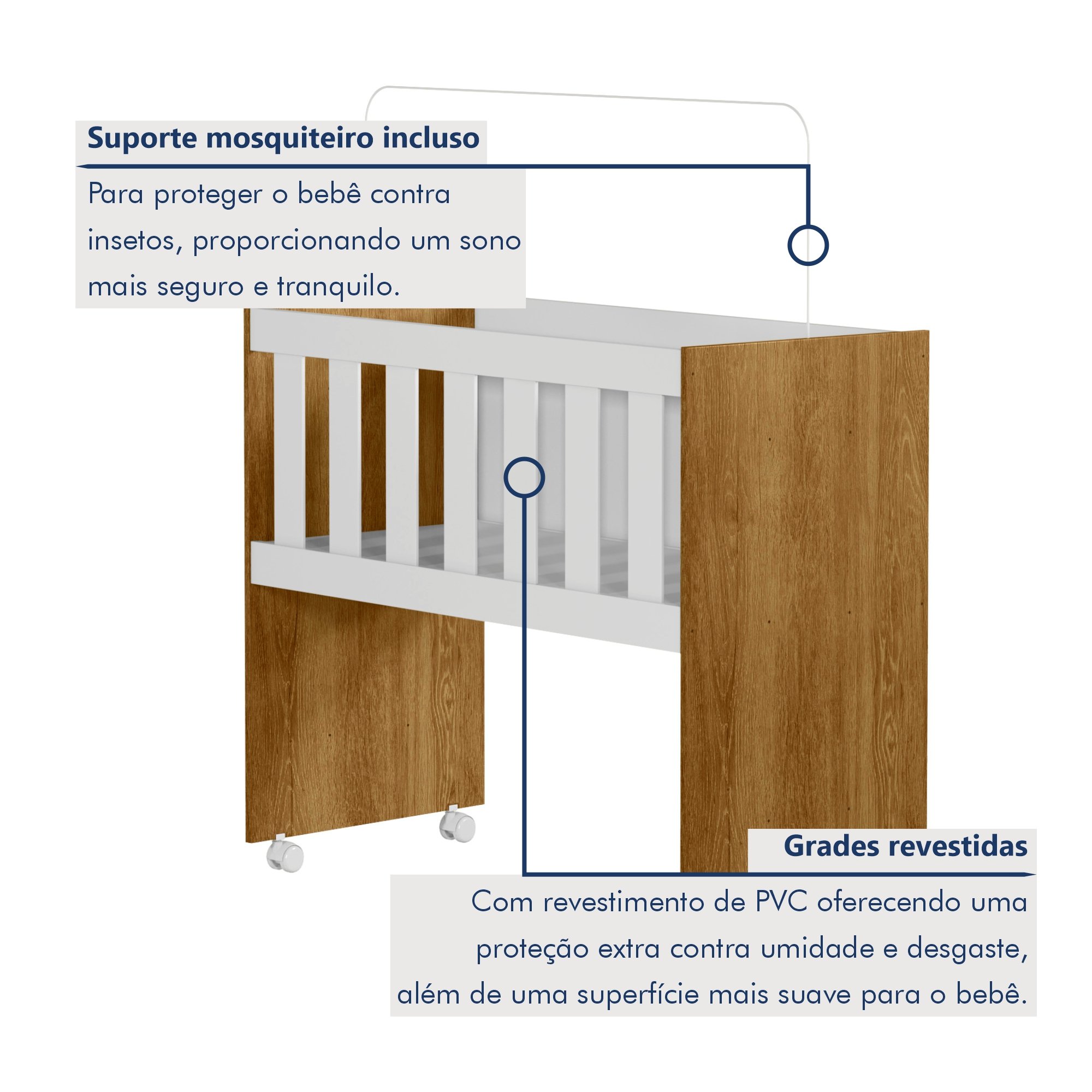 Mini Berço 100% MDF com Colchão 5 em 1 Ariel  - 5