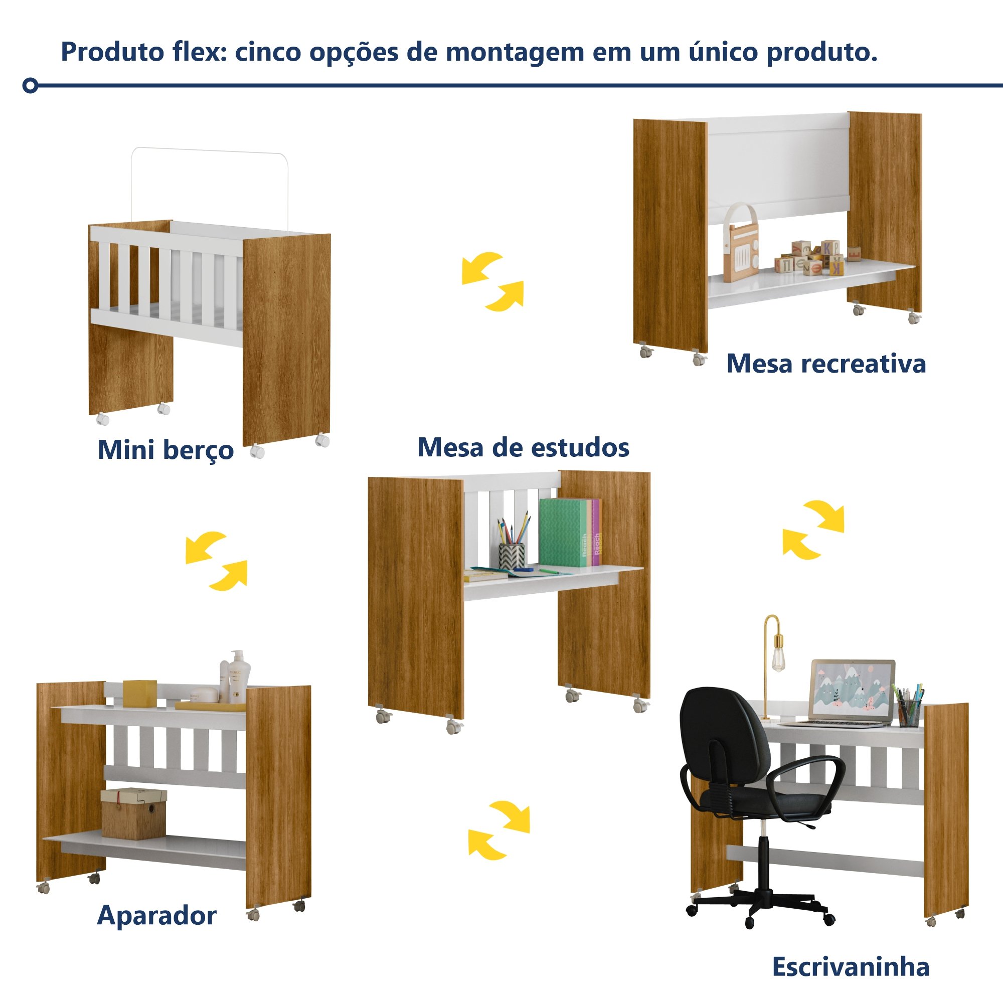 Mini Berço 100% MDF com Colchão 5 em 1 Ariel  - 9