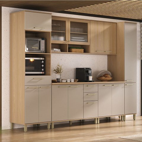 Cozinha Completa 100 Mdf 6 Peças com Tampo e Espaço Forno e Micro-ondas 310cm Duna Luciane Móveis