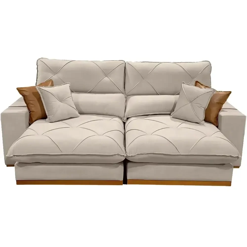 Sofá Aquiles com Molas Ensacadas 4 Lugares Retrátil e Reclinável 250cm Tecido Veludo Zarat Cor Bege - 1