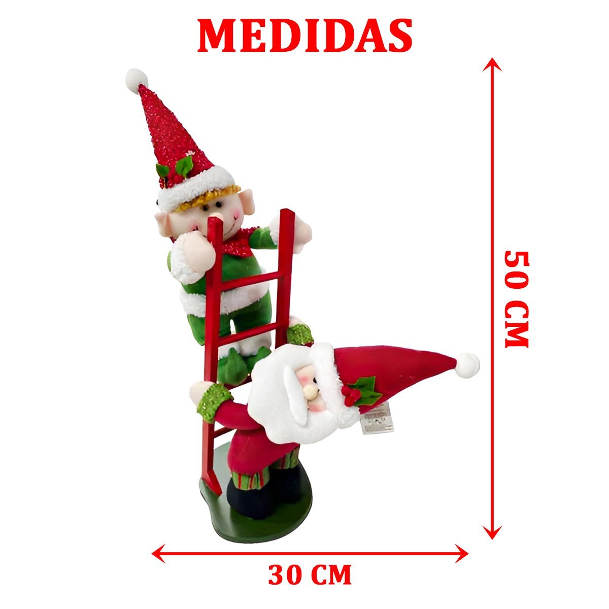 Enfeite Decoração de Natal Papai Noel e Elfo na Escada 50cm - 4