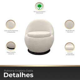 Poltrona Giratória para Sala Orgânica Confortável e Reforçada Bouclé - 3