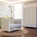Ver imagem 1 de Kit Quarto Infantil Rattan - Berço Americano + Cômoda 6 Gavetas + Guarda-roupa Rattan com 3 Portas e