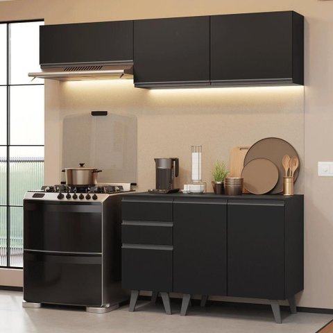 Armário de Cozinha Compacta 200 Cm Preto Nice Madesa 06 Preto