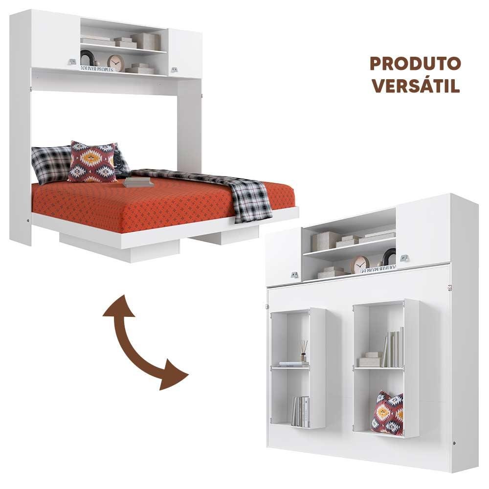 Cama Casal Dobrável de Parede Multifuncional Branco Riku Jm Móveis