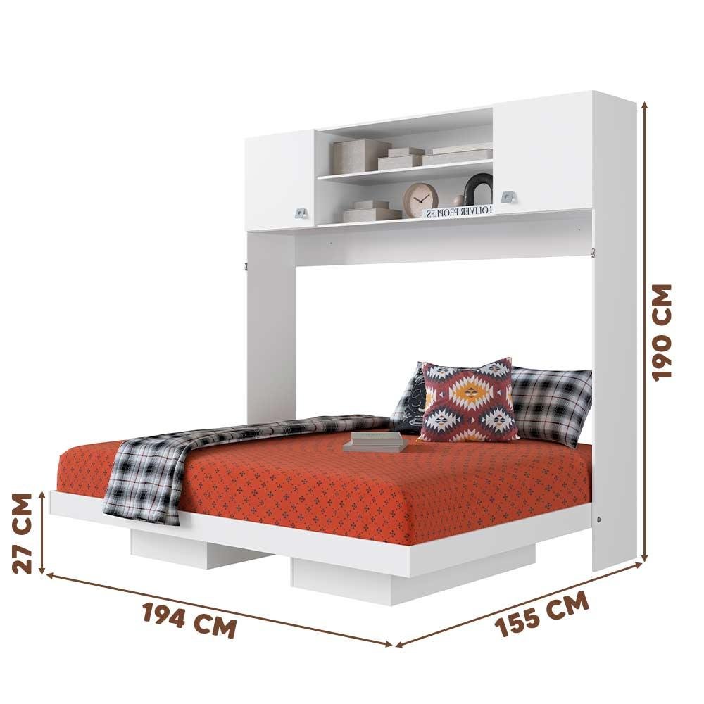 Cama Casal Dobrável de Parede Multifuncional Branco Riku Jm Móveis - 4