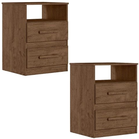 Kit 2 Mesas de Cabeceira Apolo 2 Gavetas 46 Cm Castanho Wood Flex Moval