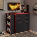 Ver imagem 1 de Cômoda 3 Gavetas com Mesa Giratória Gamer Preto/vermelho- Qmovi