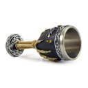Ver imagem 5 de Taça Cálice Em Aço Inox e Resina Crânio Medieval Mão Esqueleto Osso Rock Colecionável Decorativo Coq