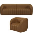 Ver imagem 1 de Kit Sofá 5 Lugares para Sala Estar 332 Cm com 01 Poltrona Lazio M03 Couríssimo Whisky - Lyam Decor