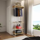 Ver imagem 1 de Guarda Roupa Aberto Industrial Modulado Solteiro Canela Cabideiro Ferro Branco