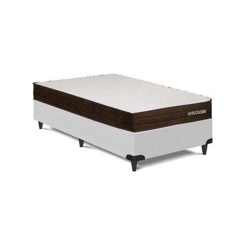 Cama Box com Colchão Solteiro Poli D28 Ortoclass Espuma D28 Courino Branco Ortobom