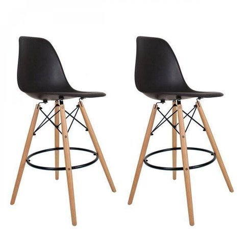 Kit com 2 Banquetas Altas Dsw-m Eames Preto
