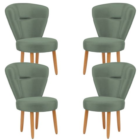 Kit 4 Poltronas para Recepção Maquiagem Sala de Jantar Ergonômica Tecido Veludo Pés Palito