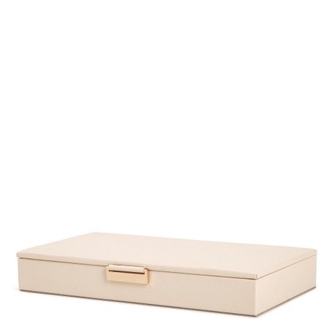 Caixa em Mdf com Revestimento em Pu Bege e Metal Dourado 27x15x4,5cm