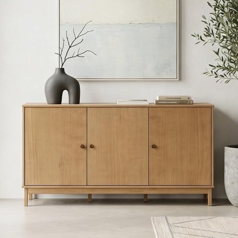 Aparador Buffet Ethos F06 3 Portas 2 Prateleiras Madeira Maciça Amadeirado Lyam Decor