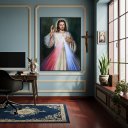 Ver imagem 1 de Quadro Decorativo Jesus Misericordioso - 70x50cm:moldura Preta